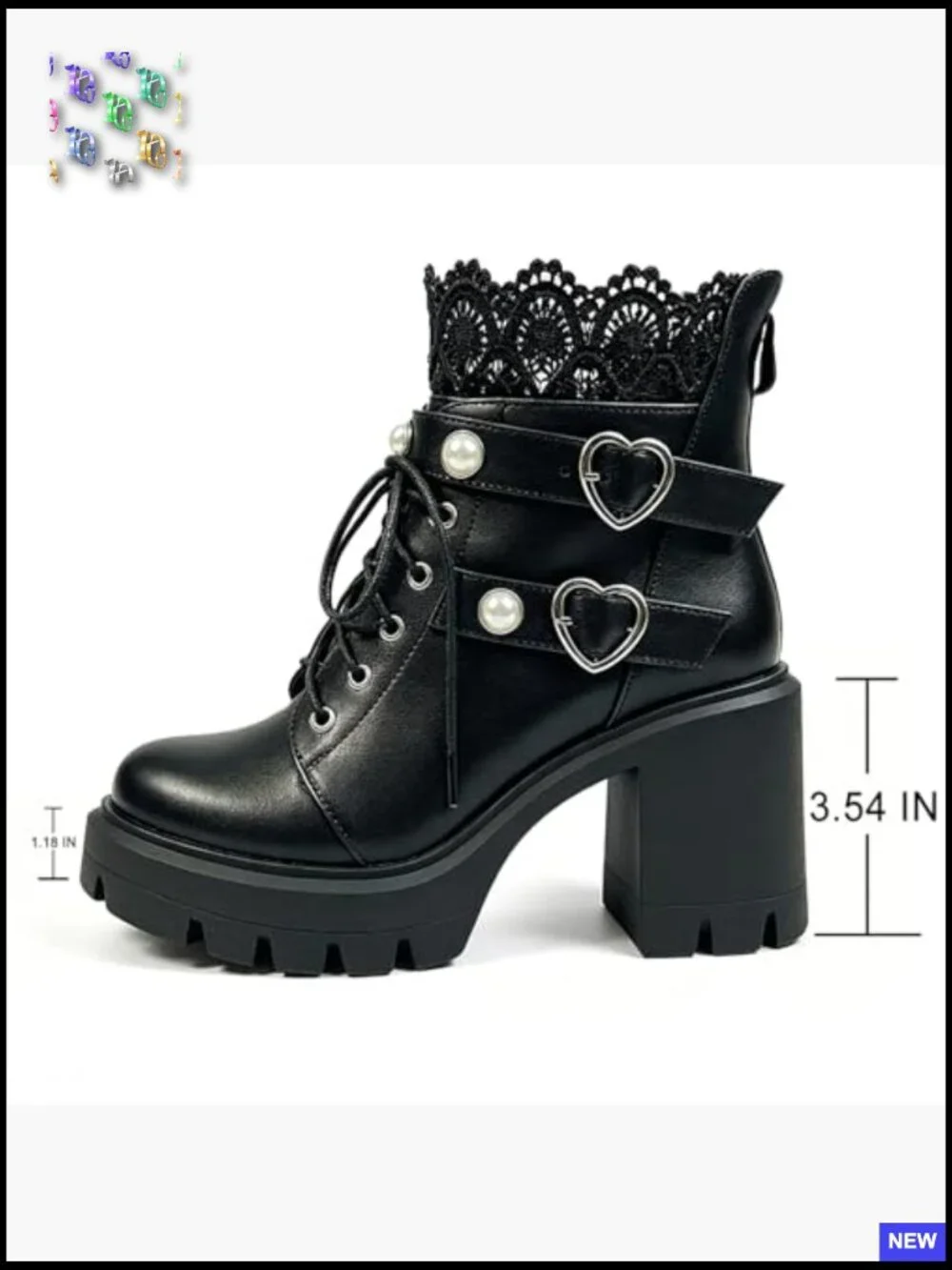 Platform Ankle Boots Chunky Heels Lace Buckle Gothic Cosplay Zip Punk Booties - Picture 5 of 6